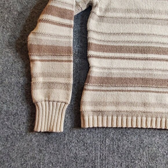 Women’s Small (6-8) Covington Knit Sweater Ivory Brown Stripe Turtle Neck Cotton - Picture 5 of 12